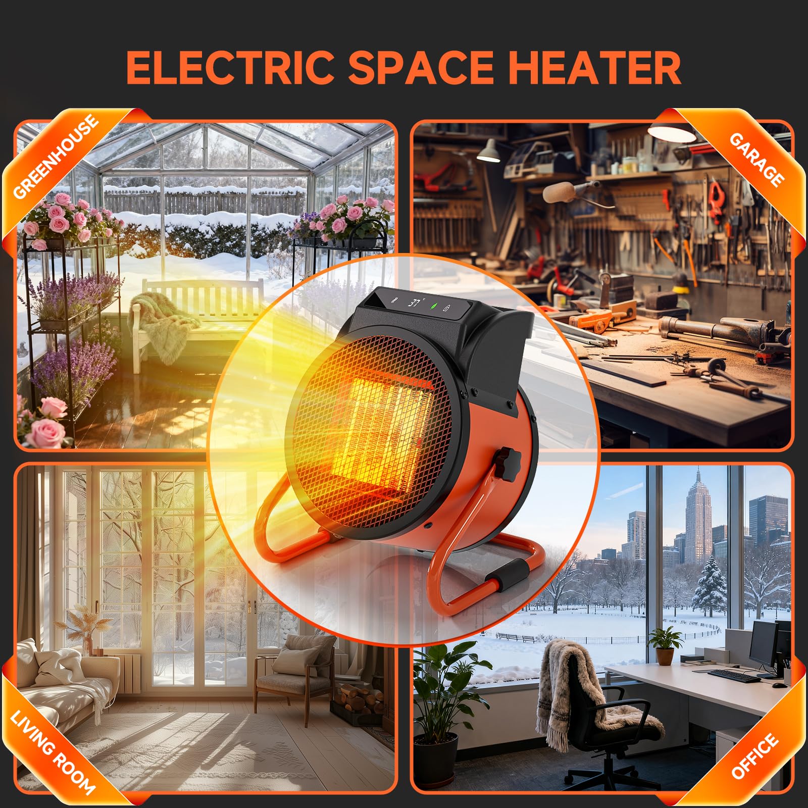 Keramik Heizlüfter mit Fernbedienung, 2000W Elektroheizer mit digitalem Thermostat 24h Timer, 3Heizstufen Schnelle Wärme heizstrahler Outdoor, Geeignet für Innenhöfe, Garage,Baustelleund Werkstätten 6