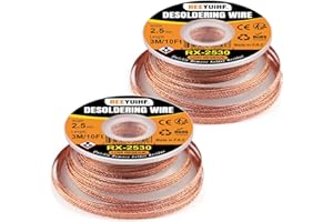 BEEYUIHF 3M/10ft 2.5mm Desoldering wick Braid, Solder wick Braid with Flux, No-clean Solder Remover wire Kit,Cable Remover Tool Solder Sucker,w 0.10'' L 9.8' (2 Piece 2.5mm 3m)