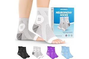 BraceAbility Neuropathy Socks (Pair) - Peripheral Neuritis Compression Diabetic Toeless Foot Sleeves for Nerve Damage Pain in Feet, Ankle Gout, Plantar Fasciitis Relief Brace for Men and Women (L - Gray)