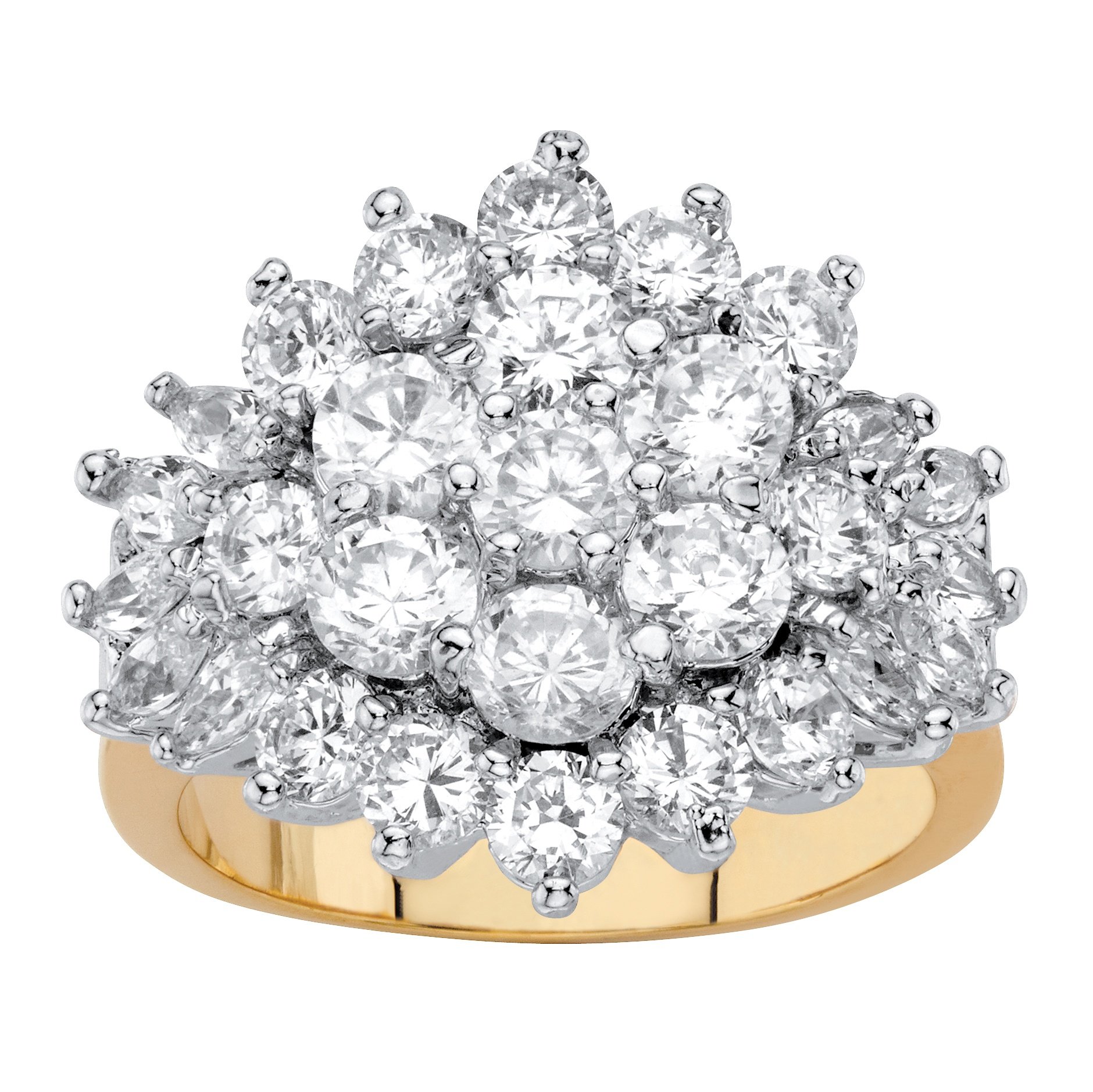 Palm Beach JewelryPalmBeach Yellow Gold-Plated Round Cubic Zirconia Cluster Ring Sizes 6-10