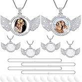 Junkin 24 Pcs Sublimation Rhinestone Trays Pendant Set, Including 6 Double Sided Blank Rhinestone Bezel Trays, 6 Pcs Thick Chains with 12 Sublimation Discs for Making