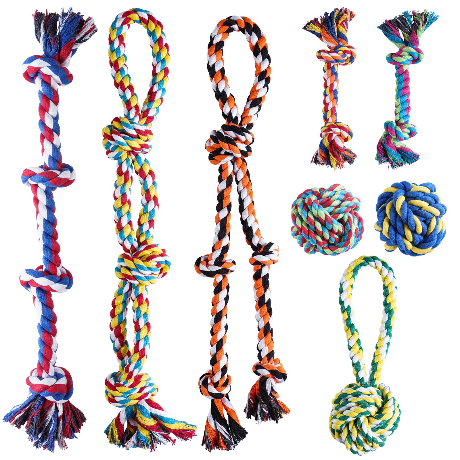 Aitmexcn Heavy Duty Dog Rope Toy for Breeds - 8 Pcs Indestructible Tug of War Toy for Aggressive Chewers - Interactive Training & Teeth Cleaning