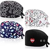 Unittype 4 Pcs Nurse Caps for Women Nursing Working Caps with Button and Sweatband Adjustable Elastic Scrub Hats for Dentist
