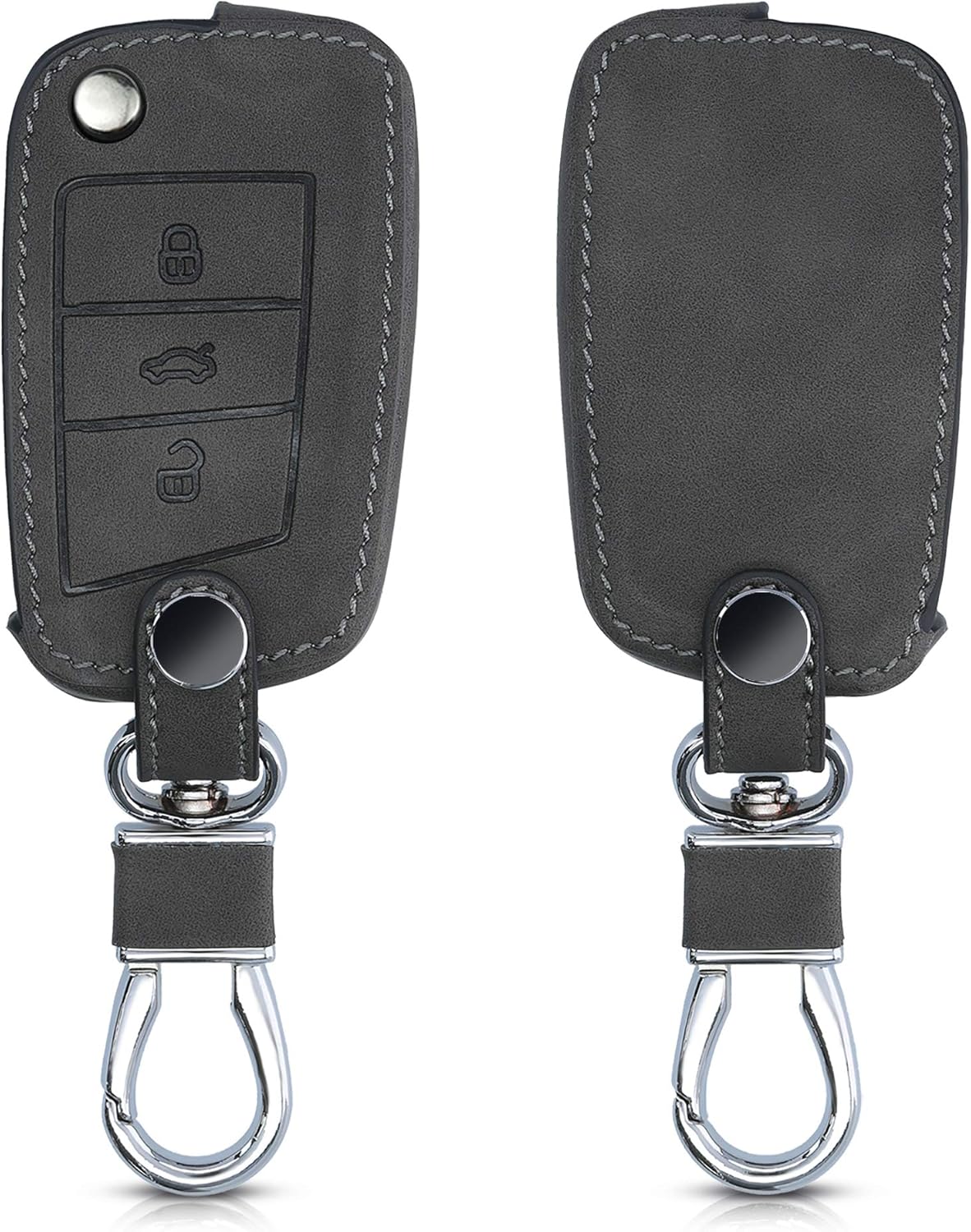 kwmobile Car Key Cover Compatible with VW Golf 7 MK7 3 Button Car Key - Synthetic Nubuck Leather Fob Cover - Dark Grey