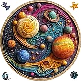 Qiuenisray Wooden Puzzles for Adults, Solar System Planet Jigsaw Puzzle 200 Pieces, Unique Shaped Wooden Puzzle for Wall Deco