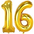 16 Number Balloons Gold Big Giant Jumbo Number 16 Foil Mylar Balloons for 16th Birthday Party Supplies 16 Anniversary Events Decorations