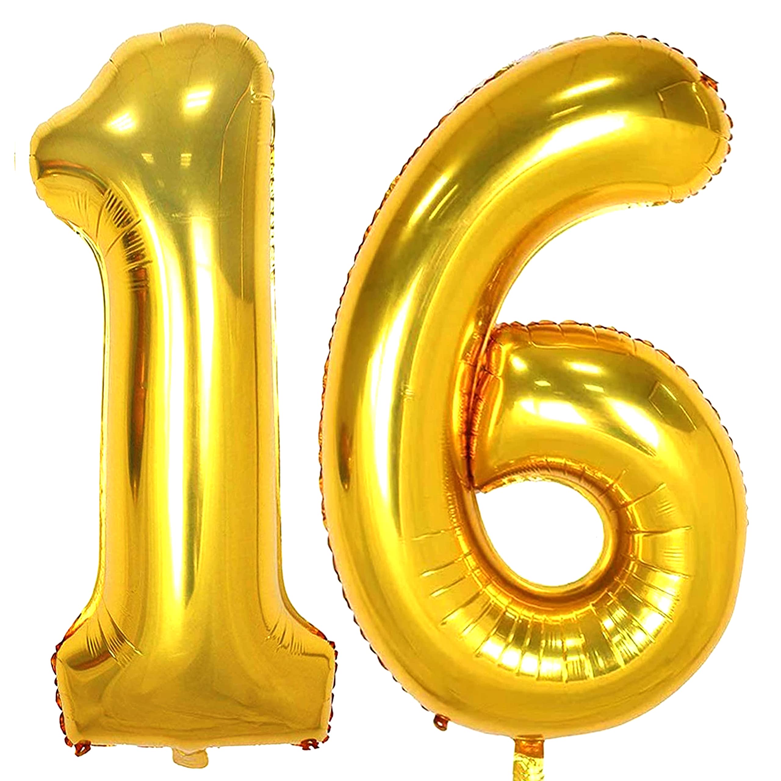 Photo 1 of Jonhamwelbor 16 Number Balloons Gold Big Giant Jumbo Number 16 Foil Mylar Balloons for 16th Birthday Party Supplies 16 Anniversary Events Decorations