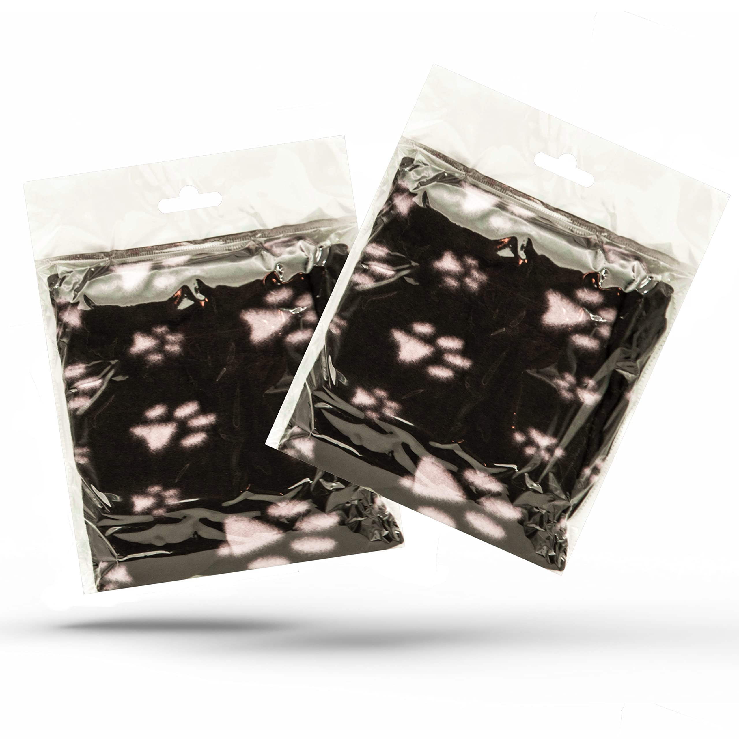 2 X Dog Blankets Washable With Paw Prints Dog Blanket | Cat Blanket | Soft Warm Dog Fleece Animals Pet Blanket Puppy Blanket Bed Travel Pack (Black, 70cm X 73cm (Pack of 2))