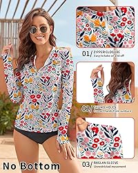 WOWENY Women Rash guard Long Sleeve Swimsuit Top