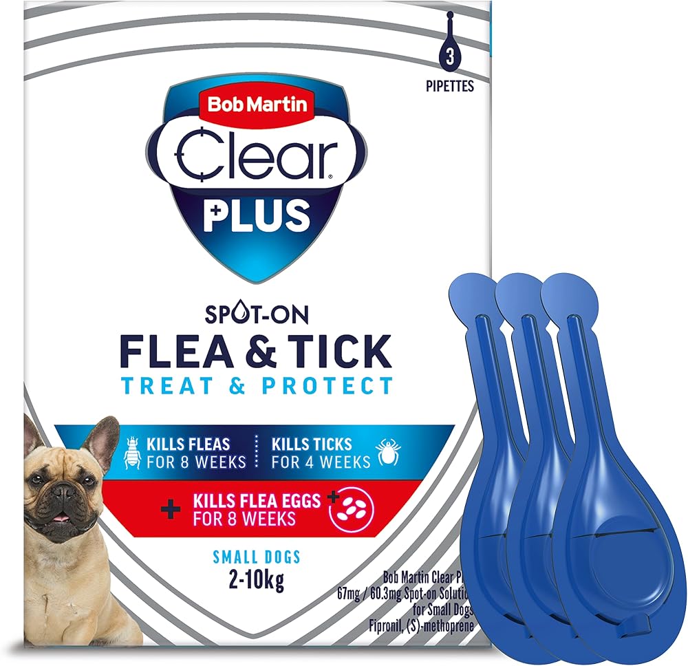 Bob Martin Clear Plus Spot On Small Dogs 2-10kg 3 Pipettes Flea Tick Lice