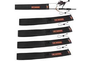 KastKing MeshGuard Rod Socks, Fishing Rod Sleeve, Neoprene Fishing Pole Sleeve, Fishing Rod Covers, Built-in Hanging Loop & Adjustable Lanyard, Fits Casting, Spinning, & Fly Rods