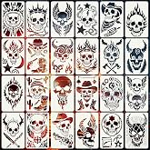 Skull Pirate Stencils for Crafts Reusable 24Pcs Stencils(11X7 Inch) | DIY Art Painting Stencil Furniture Decor Kit for Wood Embroidery Wall Silk Screen Journaling