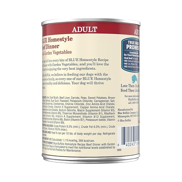 BLUE BUFFALO HOMESTYLE RECIPE NATURAL ADULT WET DOG FOOD, BEEF 12.5-OZ CAN (PACK OF 12)
