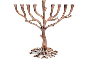 The Dreidel Company Tree of Life Menorah Rustic Copper Finish Full Size 10 Inches Long, Fits Standard Chanukah Candles -