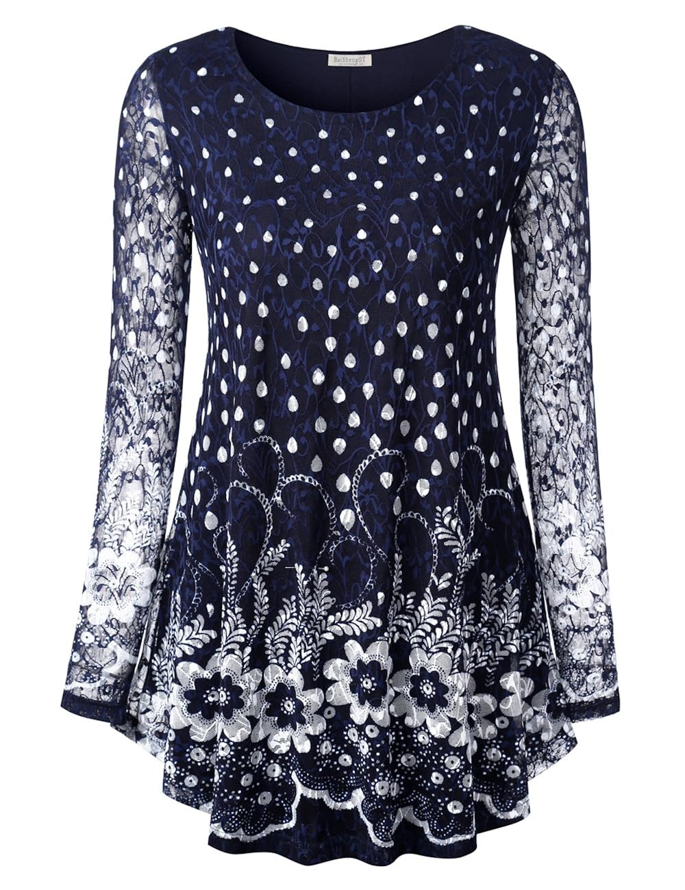 Women’s Lace Long Sleeve Blouse – Sheer Floral Lace Top for Elegant Outfits
