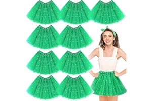 Foaincore 9 Pcs Women's Tutu Skirt Adult 4 Layered Tulle Stars Sequins Ballet Dance Dress Sequin Skirt