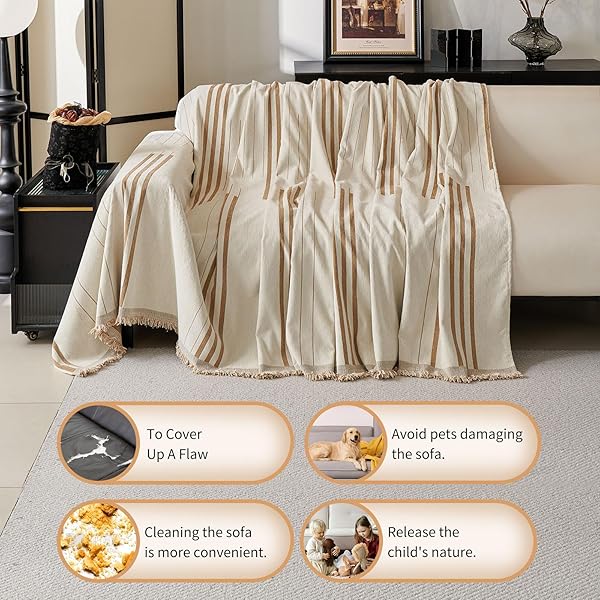 AKPGQ BOHO COUCH COVERS FOR SOFA WASHABLE SOFA COVERS FOR 3 CUSHION COUCH SOFT NON SLIP COUCH COVERS FOR SECTIONAL SOFA DOG PET FURNITURE PROTECTOR (SHALLOW COFFEE, 71″*134″)