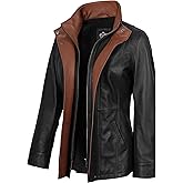 Decrum Leather Coats for Women - Real Lambskin Car Coat Style 3/4 Length Long Leather Jacket Women