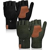 Doyesiee Winter Fingerless Gloves for Women Men Warm Knitted Convertible Mittens With Finger Flaps Fleece Women's Mittens