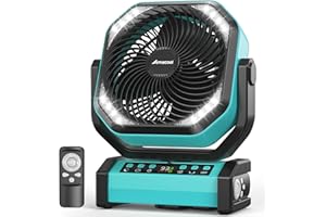 AMACOOL LED Lantern with Camping Fan, 20000mAh Rechargeable Battery Operated Fan, 112H Max Cooling Time, 8 Speeds, Digital Display, Remote Control, 270°Pivot with Hook for Tent Car RV Power Outage Hurricane