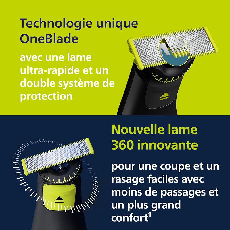 OneBlade Pro 360 Authentique Visage + Corps - Tondeuse à barbe électrique, rasoir et tondeuse, 1 lame 360, 1 sabot avec 14 hauteurs de coupe, 1 kit Corps, 1 socle de charge, QP6652/30