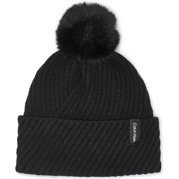 Calvin Klein Women`s Faux Fur Cable Knit Pom Pom Beanie  display picture 1