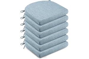 LOVTEX Chair Cushions for Dining Chairs 6 Pack - Memory Foam Chair Pads with Ties and Non-Slip Backing - Seat Cushion for Kitchen Chair 16x16x2, Blue
