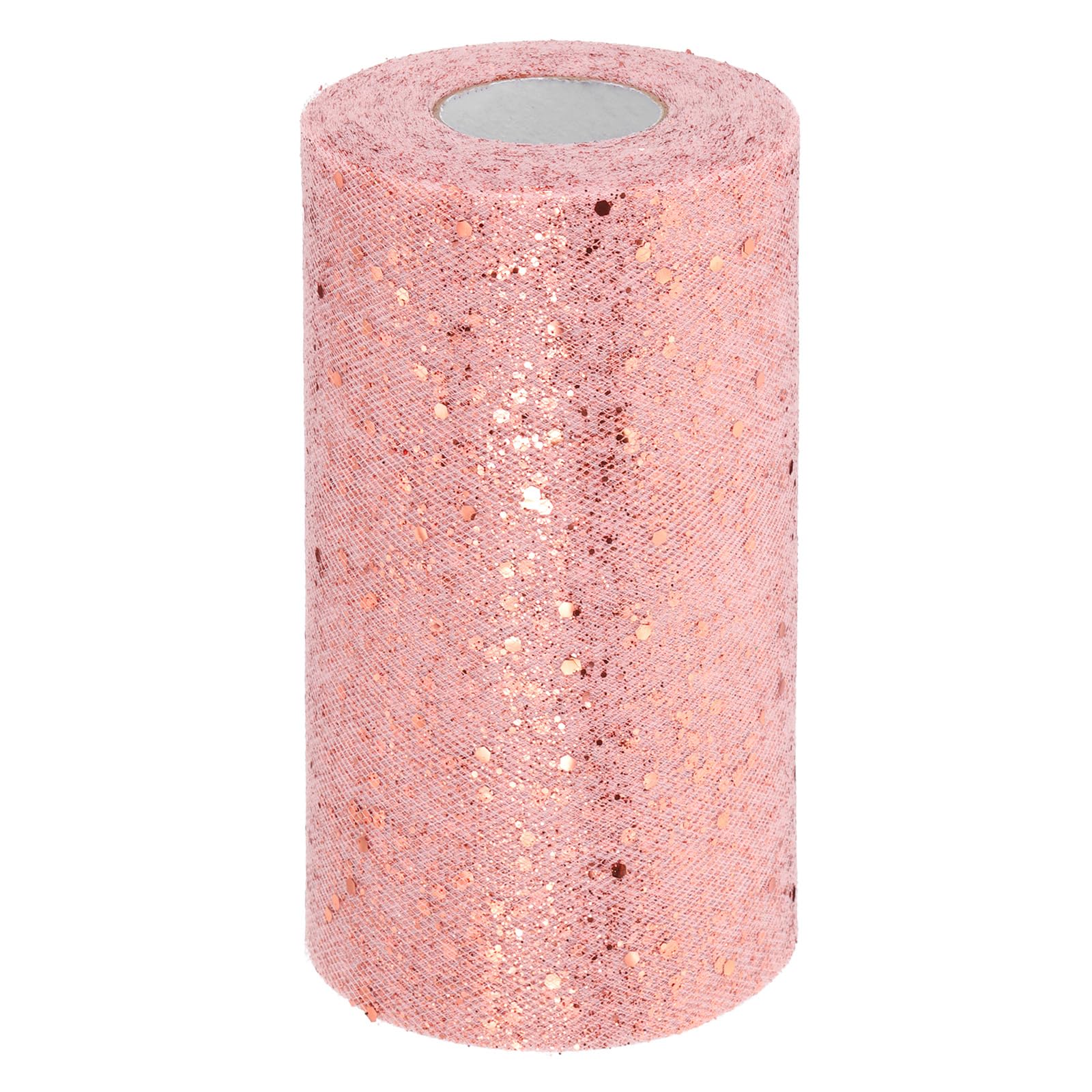 PATIKIL Tulle Fabric Rolls, 6 Inch by 50 Yards Fabric Spool Tulle Sparkling Ribbon Netting Sequin for DIY Tutu Skirts Crafts Wedding Party Decorations, Rose Gold