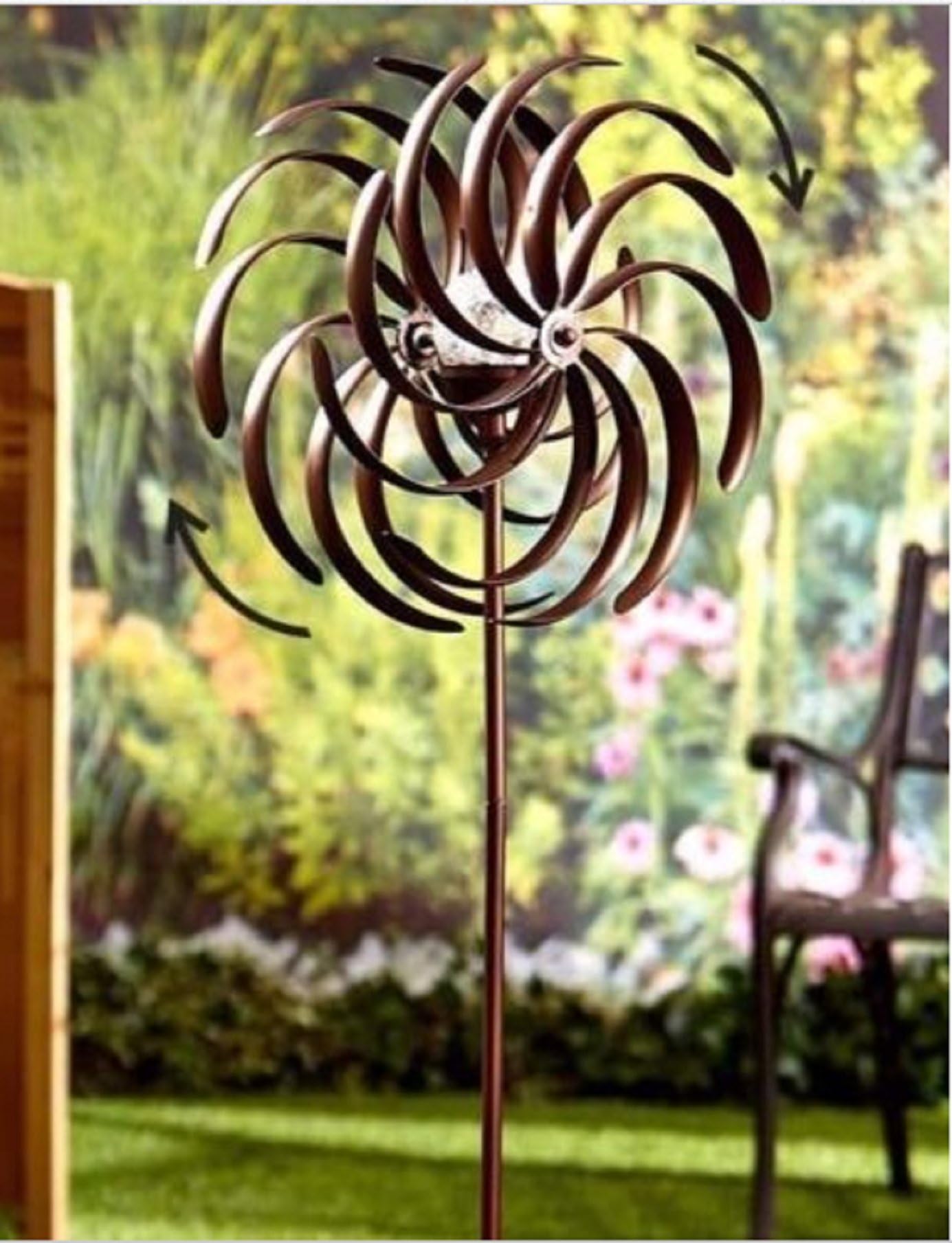USA Premium Store Weather Resistant Double Spiral Solar Lighted Garden Wind Spinner Yard Art Decor