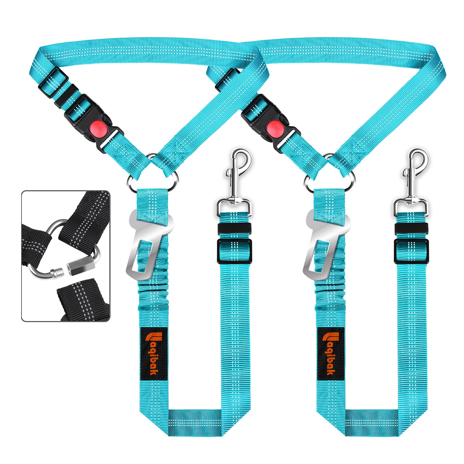 Photo 1 of Removable Dog Seat Belt Harness for Car, 3 in 1 Pet Dog Car Seatbelt Leash, Retractable Restraint Secures to Vehicle Headrest & Adjustable Reflective Bungee Dog Seatbelt Tether, Blue