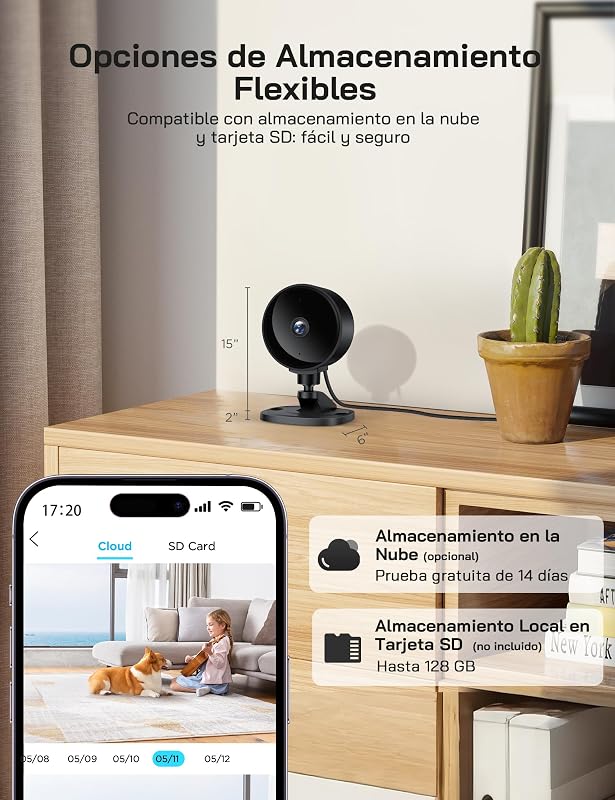 Câmara de vigilância WiFi interior 1080P, câmara de segurança interior com visão noturna, deteção de movimento, áudio bidirecional, compatível com Alexa e Google Home, WiFi apenas 2.4 GHz