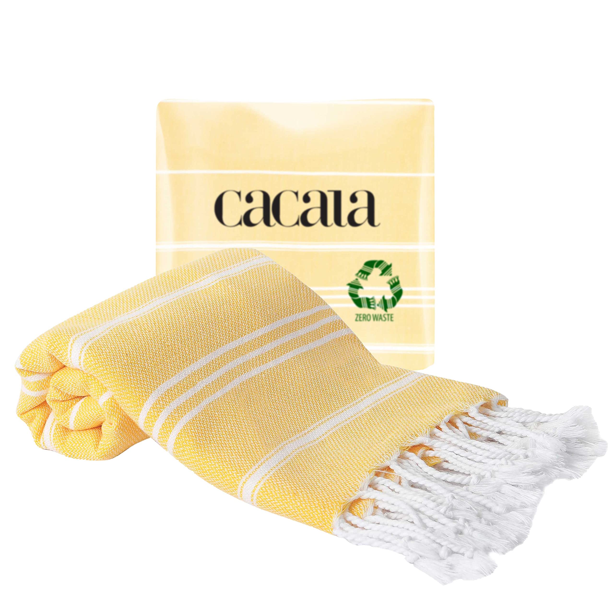 Cacala 100% Turkish Cotton Kitchen Tea Towels, Highly Absorbent Luxury Soft Quick Drying Dish Towel with Hanging Loop for Gym, Yoga, Bath, Sports, Cleaning and Kitchen (23 x 36), Yellow