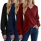 Sweetyweee 3 Pack Women's Oversized Nursing Tops Waffle Knit V Neck Breastfeeding Long Sleeve Shirts Hidden Zipper Sweatshirt
