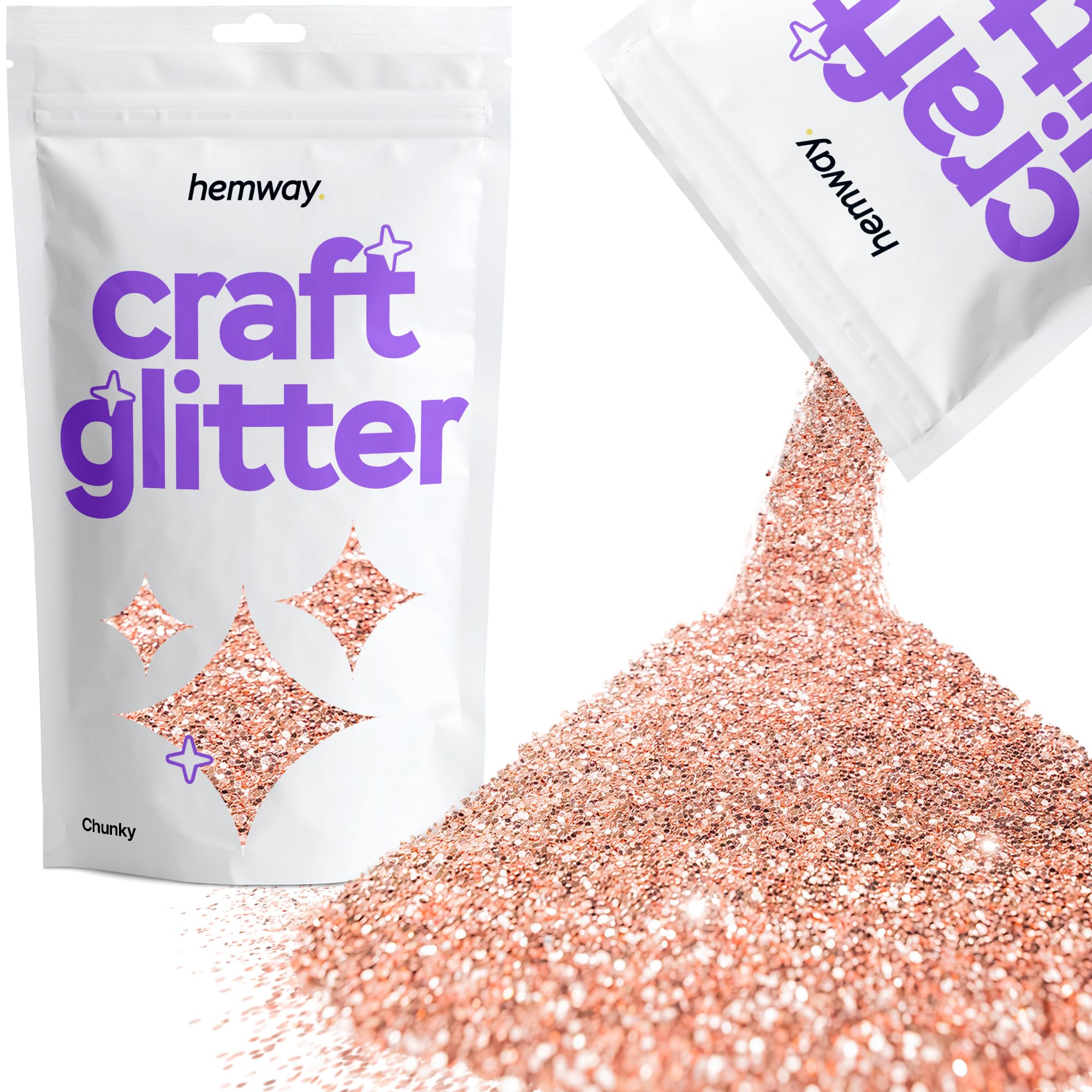 Hemway Craft Glitter Rose Gold 100g Chunky Glitter for Crafts, Resin, Cosmetic, Nail, Face, Body, Festival, Tumblers, Art, Candle, Crafting