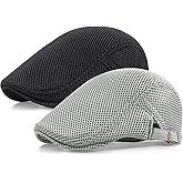 Taidor 2 Pack Men's Mesh Cap Breathable Summer Newsboy Hat Adjustable Beret Ivy Cap Irish Cabbie Driving Hunting Hats
