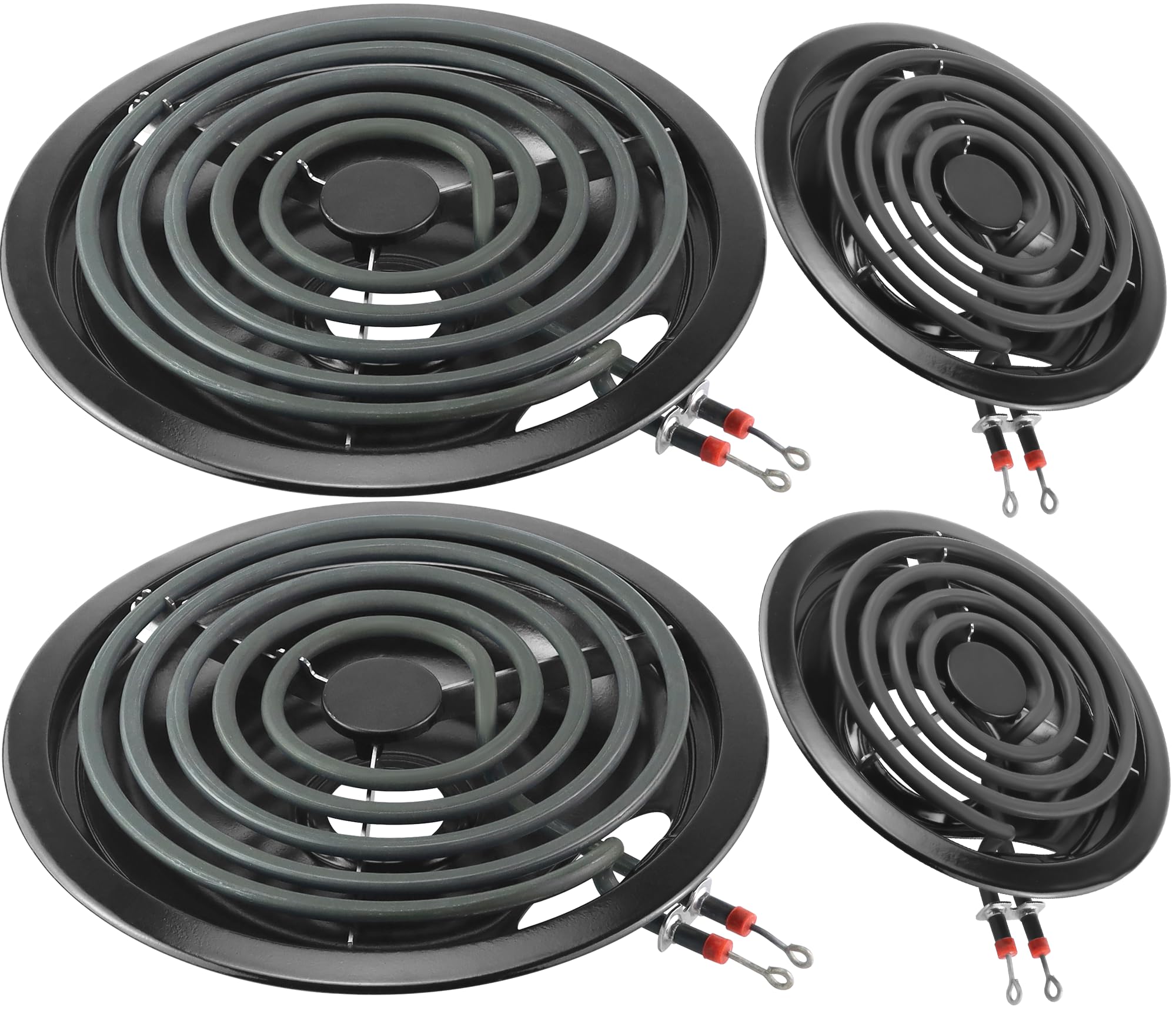 Photo 1 of Black Porcelain Burner Drip Pans 2*WB31M19(8”) 2*WB31M20(6”)&Electric Stove Burner Replacement 2*MP15YA(6") 2*MP21YA(8") Compatible for G-E Hot-point Ken-more Electric Range Stove by MIFLUS