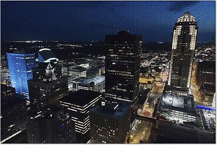 Amazon Com Des Moines Iowa Skyline At Night Photograph A