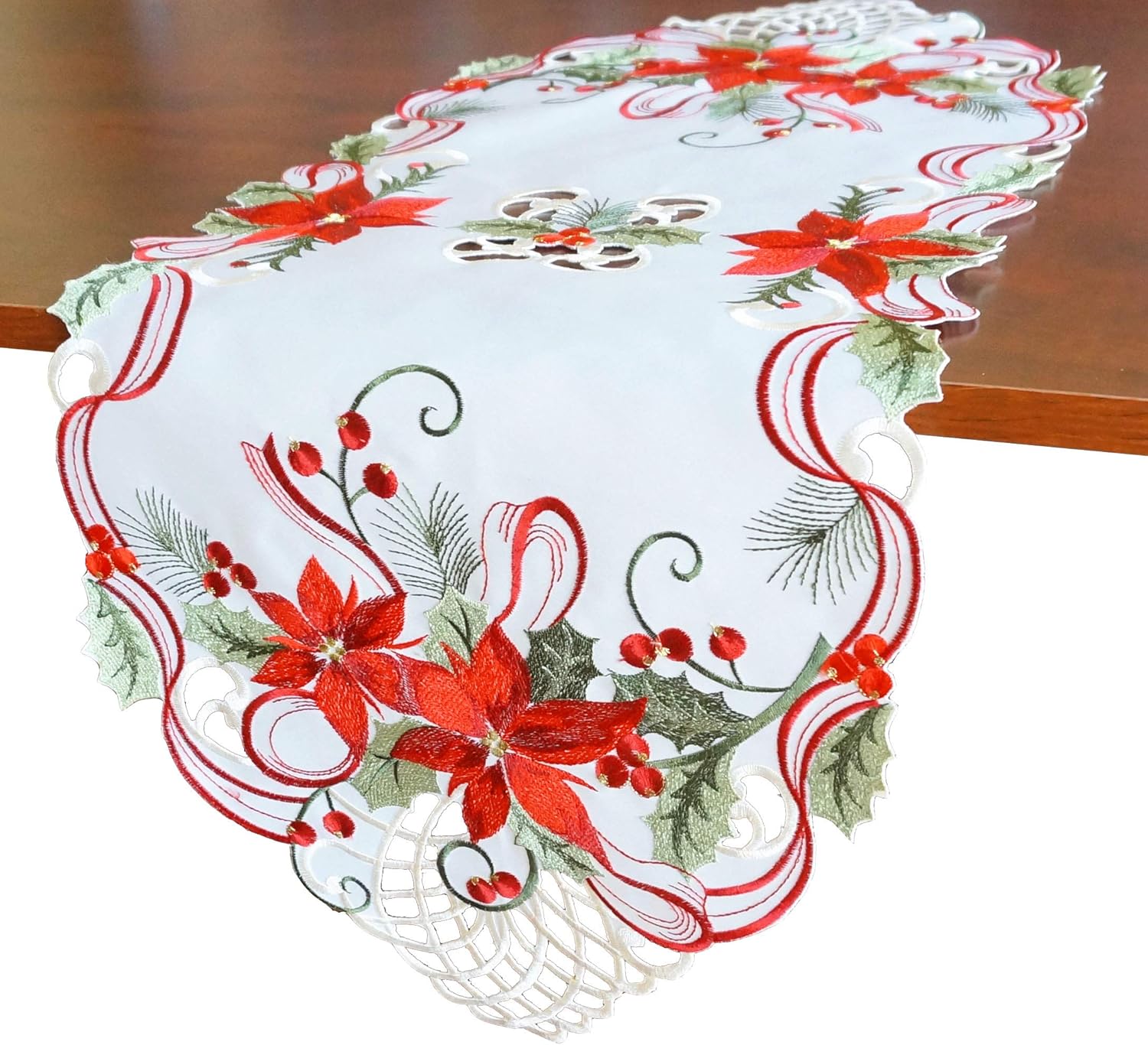 GRANDDECO Holiday Christmas Table Runner 13"x34", Cutwork