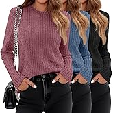 Huukeay 3 Pack Women's Long Sleeve Sweaters, Lightweight Crew Neck Shirts Regular Fit Tunic Tops Casual Solid Color Pullover