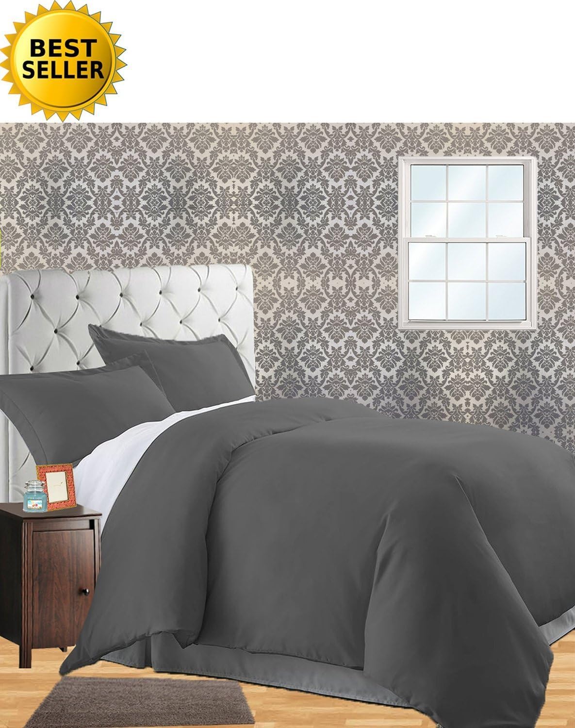 CELINE LINEN Wrinkle & Fade Resistant 3-Piece Duvet Cover Set - Protects and Covers Your Comforter/Duvet Insert, 1500 Series Luxurious 100% Hypoallergenic - Silky Soft, Full/Queen, Grey