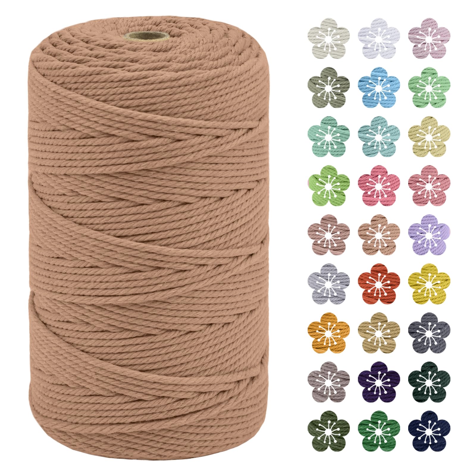 LEREATI Macrame Cord 3mm x 200m, Thick Macrame Rope Natural Cotton Rope Craft String, 4 Strand Twisted Cotton Cord Yarn for DIY Plant Hanger, Wall Hanging, Christmas Decoration (Apricot)