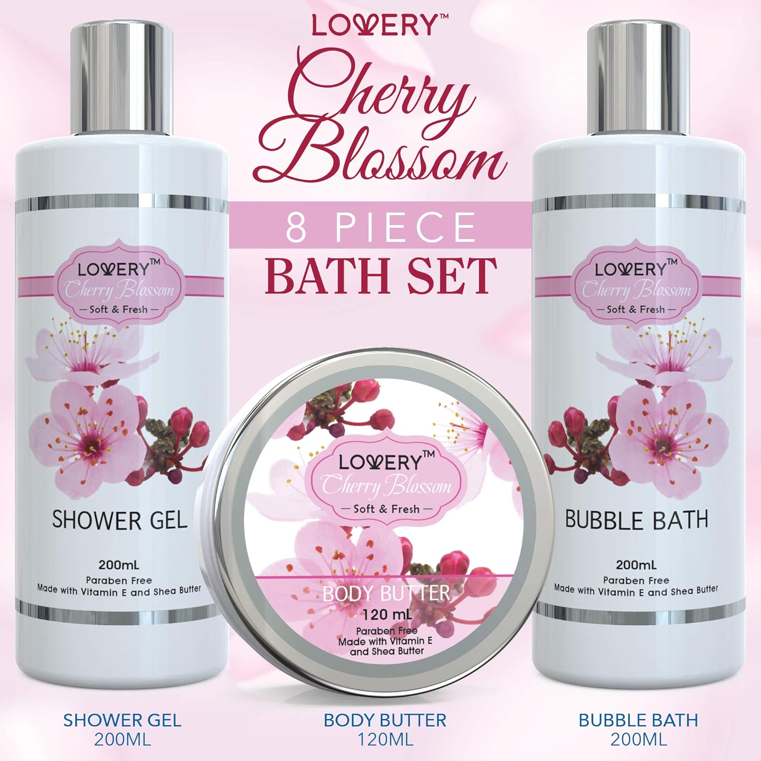 Bath and Body Spa Gift Basket Set for Women – Cherry Blossom Home Spa Set with Fragrant Lotions, 2 Extra Large Bath Bombs, Mirror and Silver Reusable Travel Cosmetics Bag and More: Health & Personal Care
