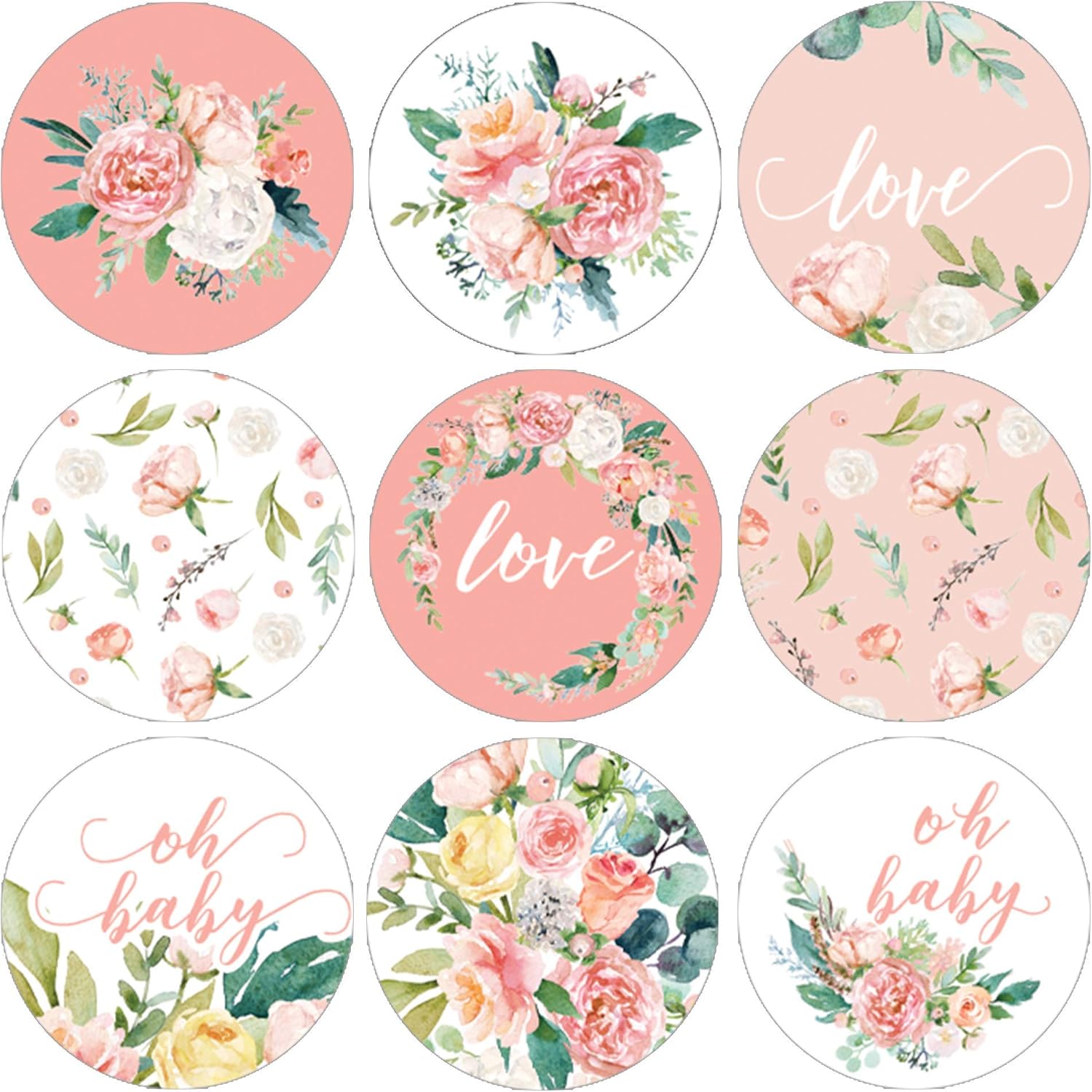 Pink Floral Baby Shower Favor Stickers - 180 Labels