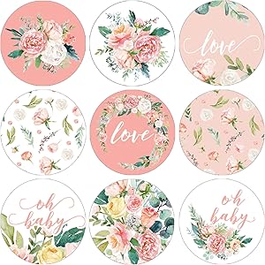 Pink Floral Baby Shower Favor Stickers - 180 Labels
