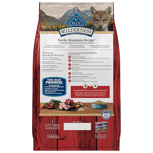 BLUE BUFFALO WILDERNESS ROCKY MOUNTAIN RECIPE HIGH-PROTEIN DRY PUPPY FOOD WITH DHA, MADE IN THE USA WITH NATURAL INGREDIENTS PLUS WHOLESOME GRAINS, RED MEAT, 4.5-LB. BAG