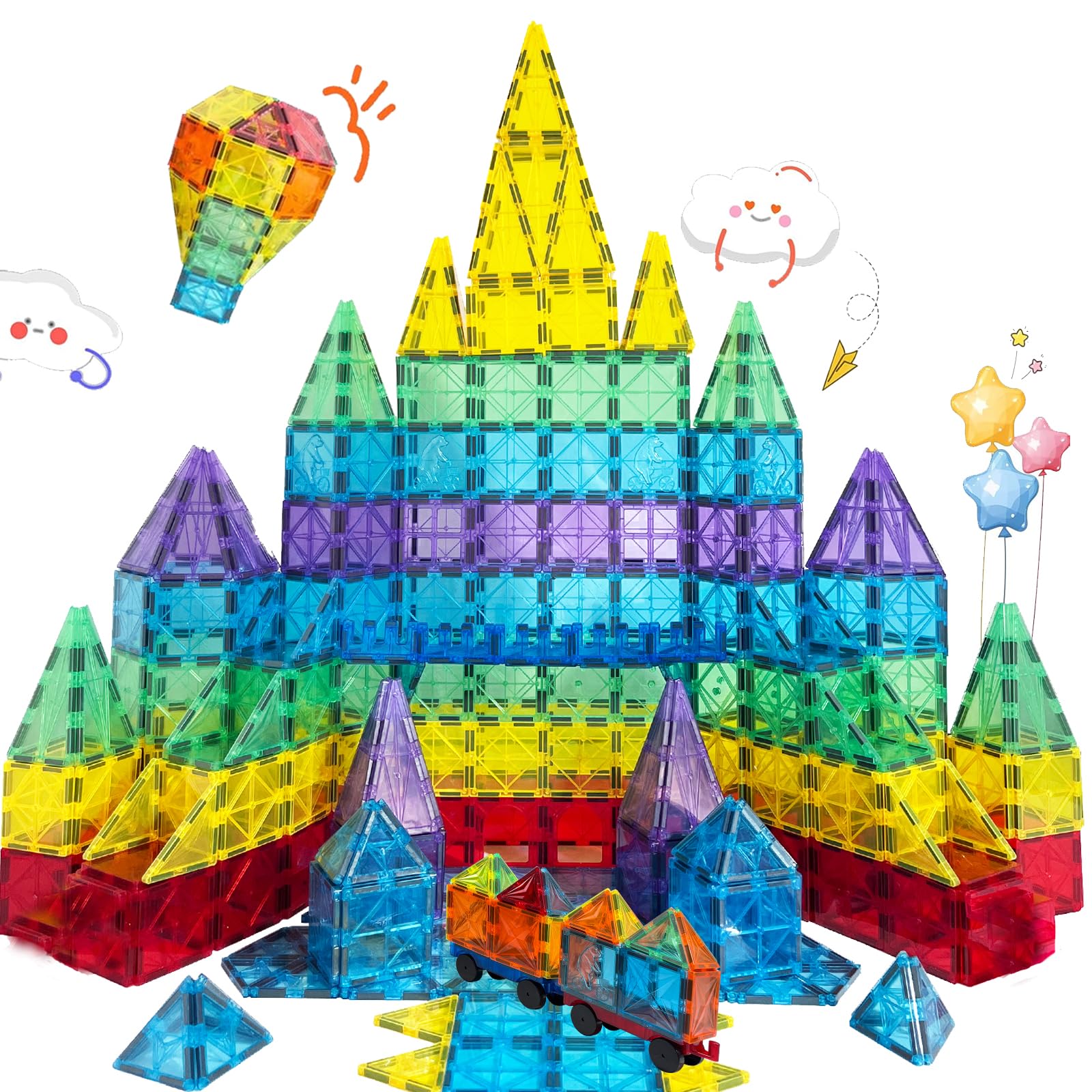 Photo 1 of Magnetic Tiles 120PCS Kids Games Toy Building Blocks STEM Classroom Educational Learning Sensory Montessori Magnet Toys for Toddler Boys Girls 3+ Year Old with 2 Cars