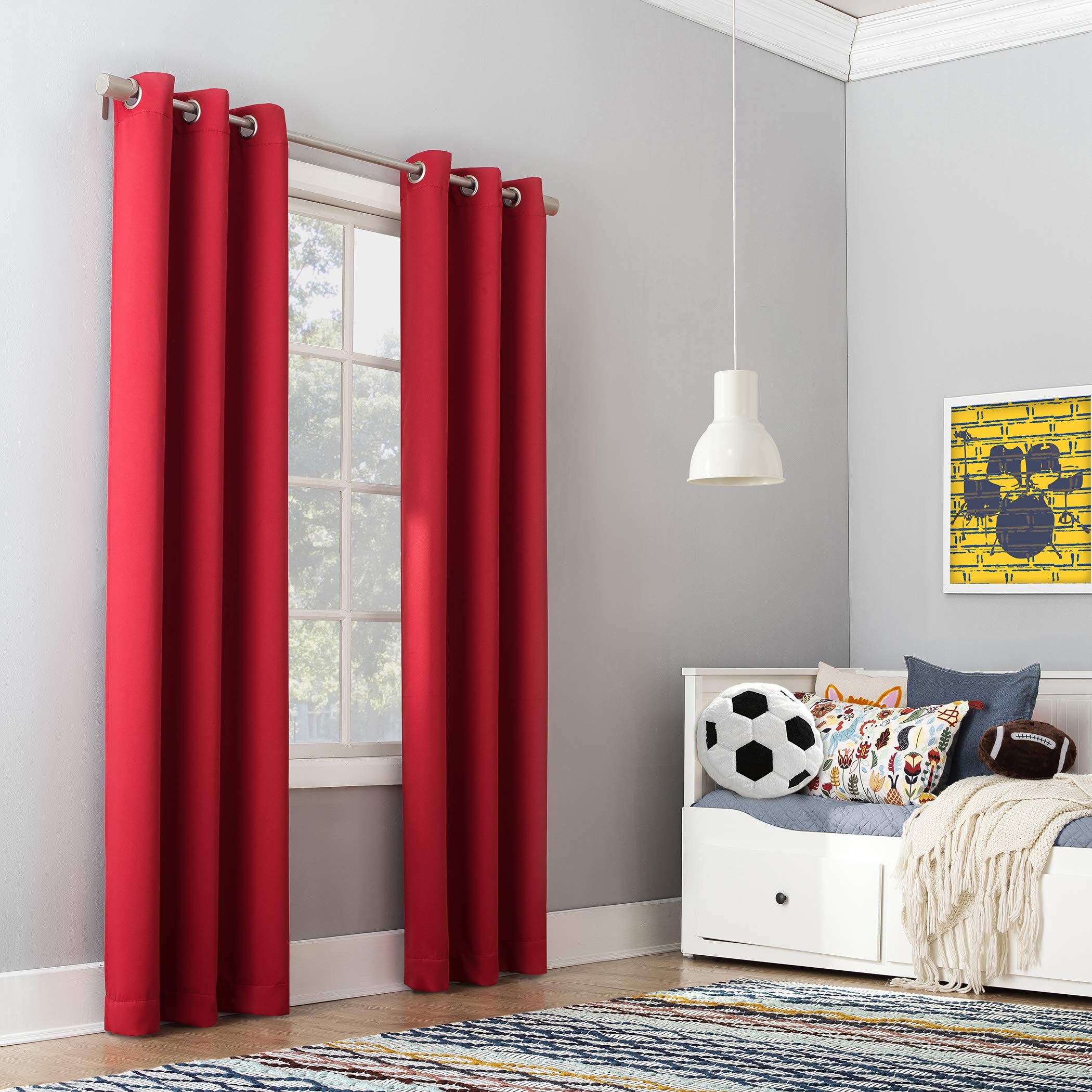 Sun Zero Kids Bedroom Blackout Grommet Curtain Panel, Polyester, Red, 40" W x 95" L (Pack of 1)
