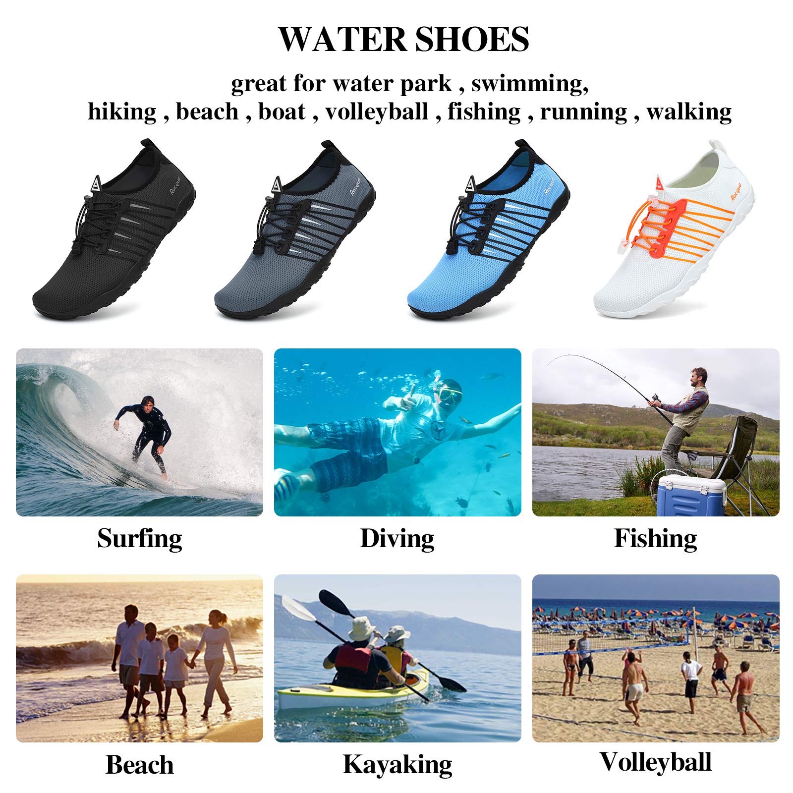 Racqua Water Shoes Quick Dry Barefoot Water Aqua Sport Beach Pool Swim Surf Diving for Men Women