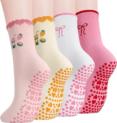 Zuimei 4 Pairs Pilates Yoga Grip Socks Women Non Slip Cotton Grippy Sock