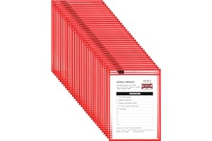 Nezyo Dry Erase Pockets Plastic Job Ticket Holders Shop Holder Order Pockets Clear Sleeves Tickets Folders Plastic Sleeves Paper Teacher Supplies for Classroom(14 x 10 in,Red,50 Pcs)